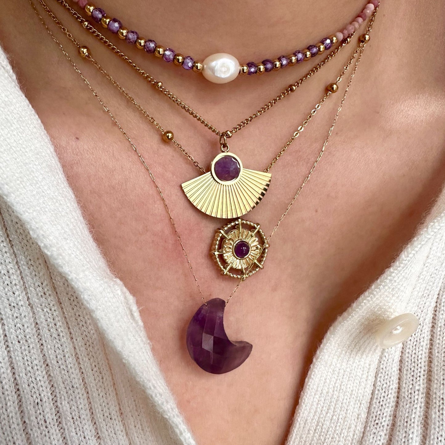 Amethyst Crescent Moon Necklace