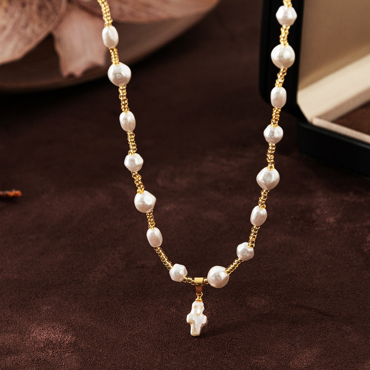 Radiant Cross of Pearl Necklace