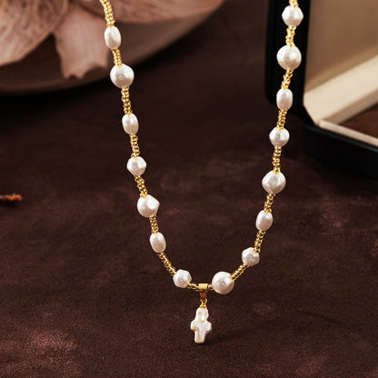 Radiant Cross of Pearl Necklace