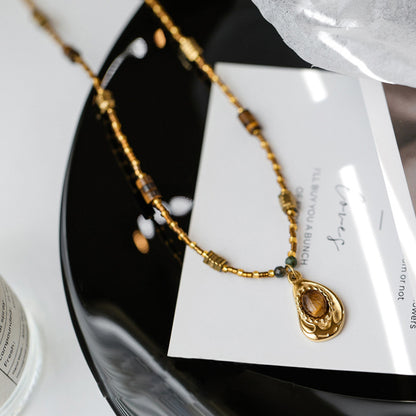 14K Gold Tiger Eye Pendant Necklace