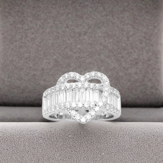 Sparkling Heart Baguette Zircon S925 Ring