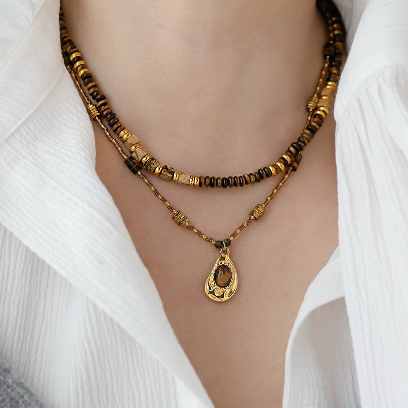 14K Gold Tiger Eye Pendant Necklace