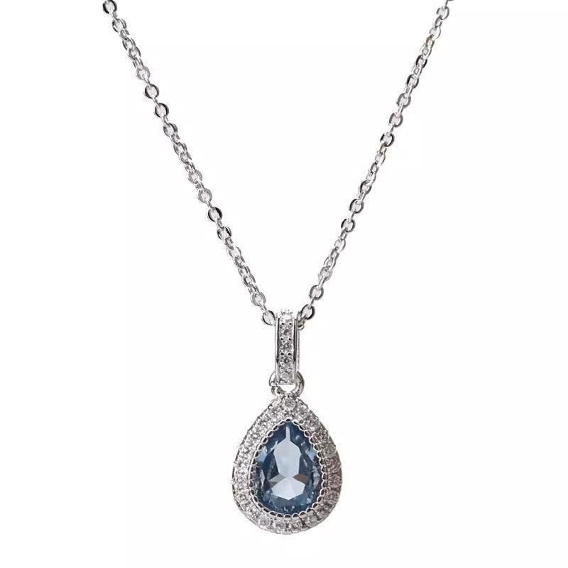 Elegant Teardrop Aquamarine 18K Gold plated Silver Necklace