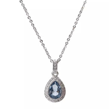 Elegant Teardrop Aquamarine 18K Gold plated Silver Necklace