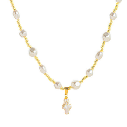 Radiant Cross of Pearl Necklace