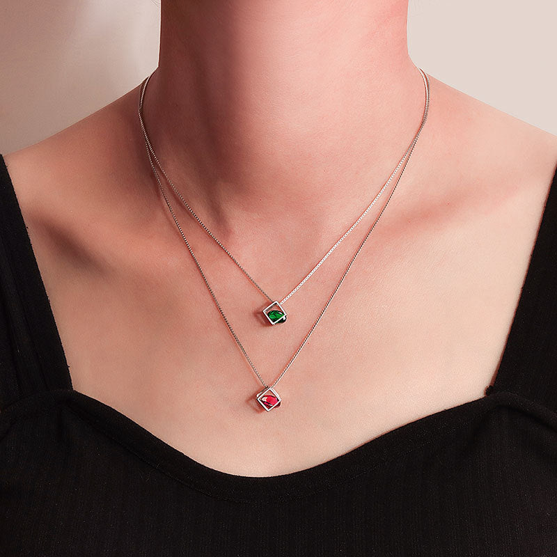 Birthstone Cube Pendant Necklace