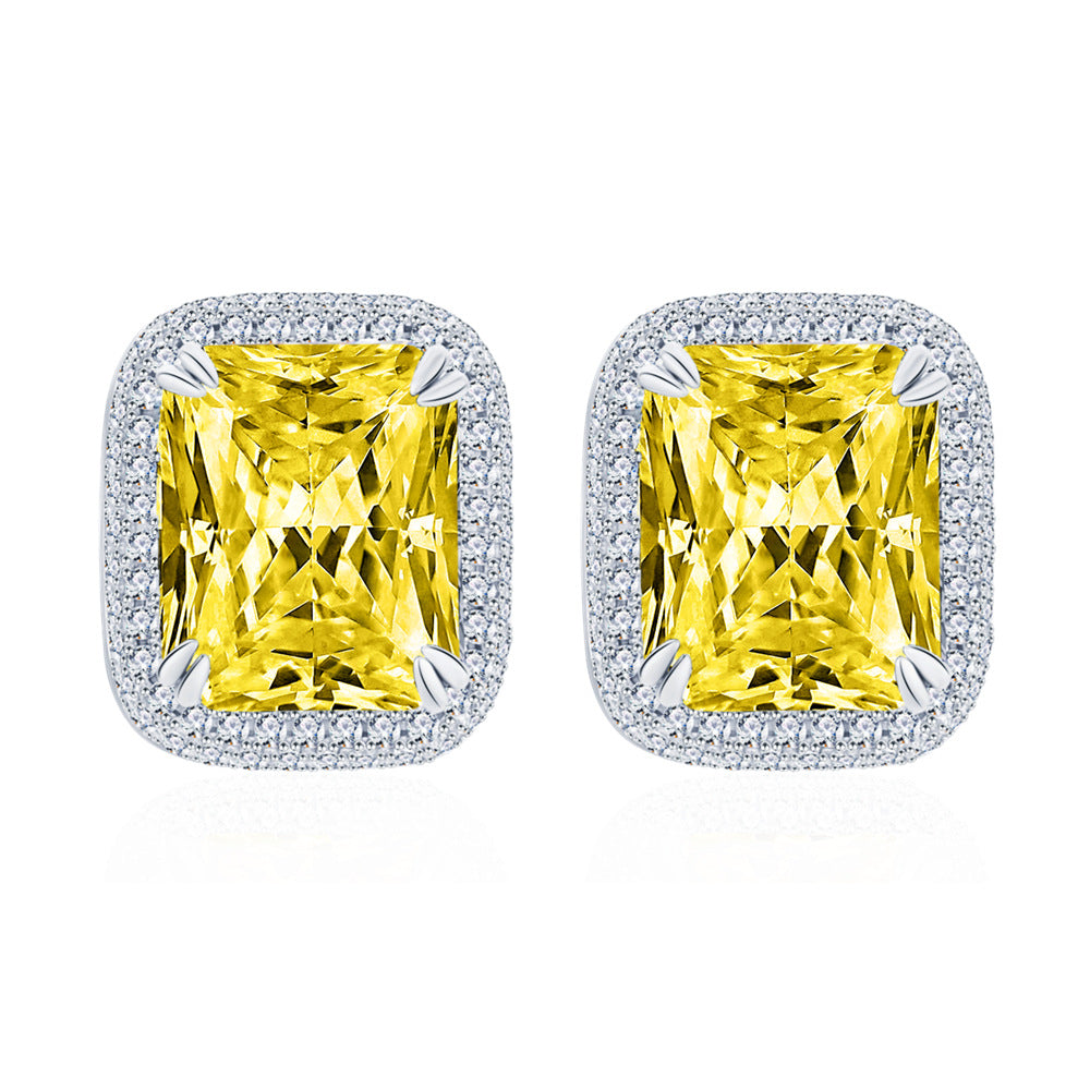 S925 Silver Earrings with Cushion-Cut Center Stone