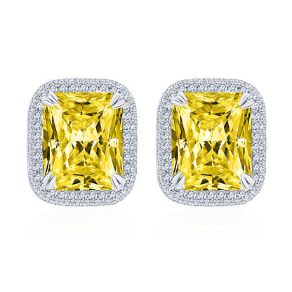 S925 Silver Earrings with Cushion-Cut Center Stone