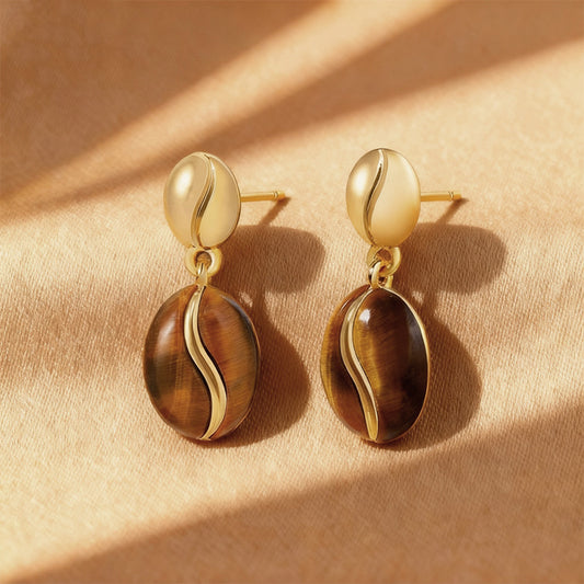 Tiger's Eye Coffee Bean Drop Earrings