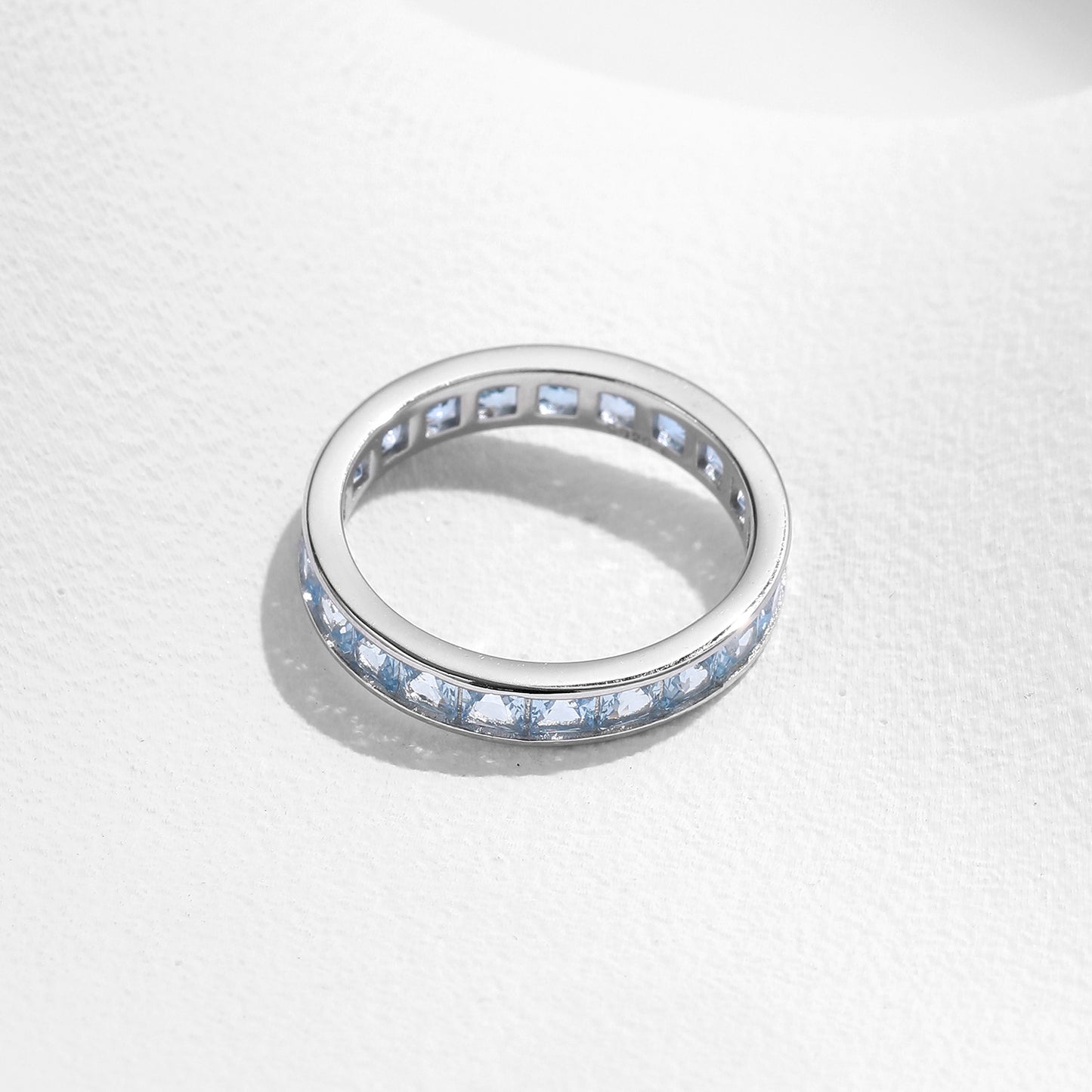 18K Gold Glacier Blue Aquamarine Eternity Ring