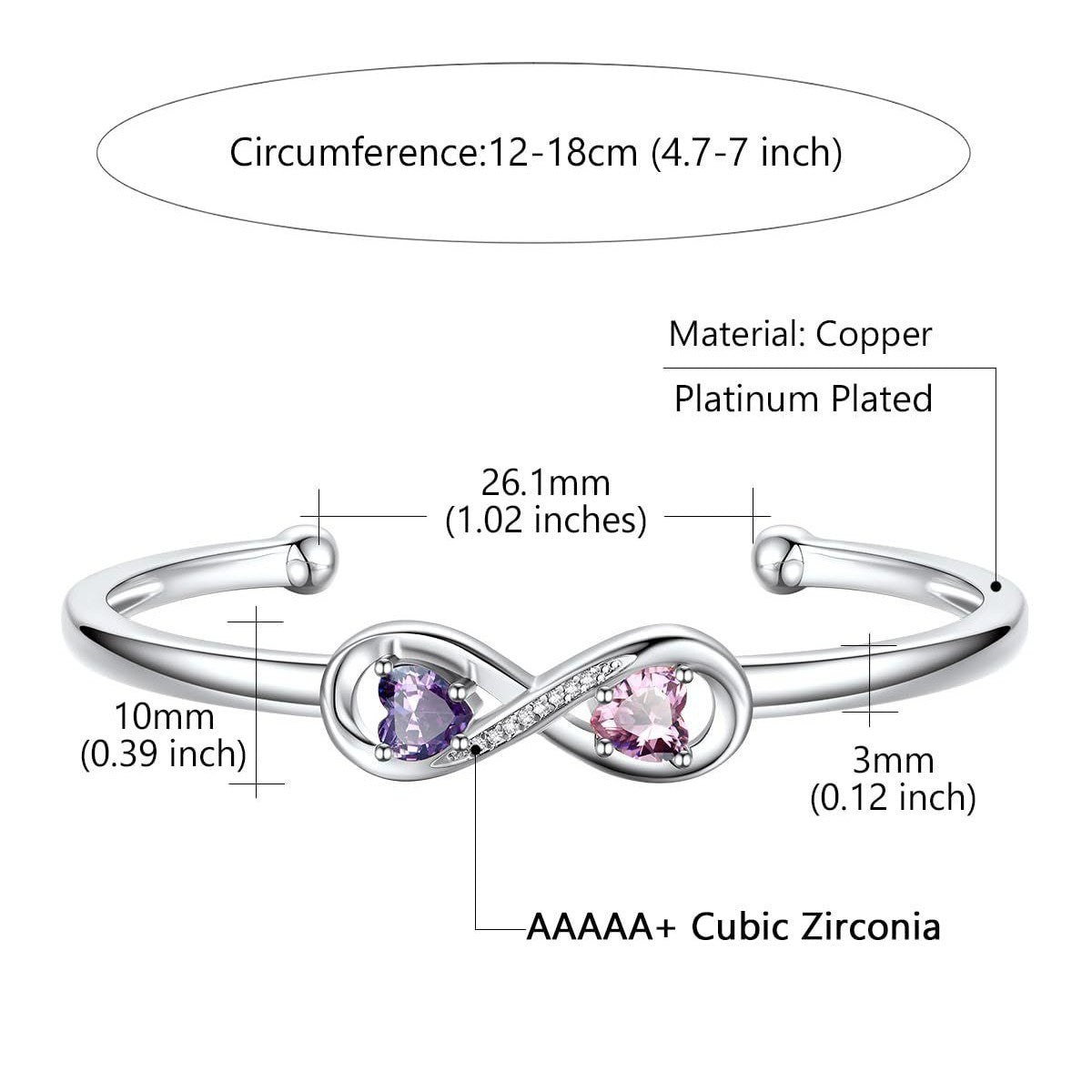 Personalisierter Namensversprechen-Geburtsstein-Unendlichkeitsring