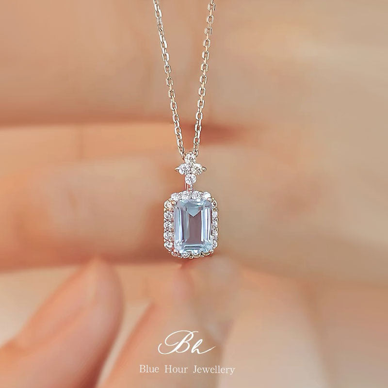 18K Gold Radiant Aquamarine Silver Necklace
