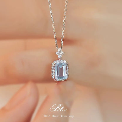 18K Gold Radiant Aquamarine Silver Necklace