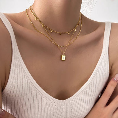 French Chic Triple Layer Geometric Pendant Necklace