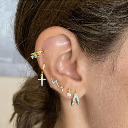 Double Row Turquoise Hoop Earrings – Sterling Silver