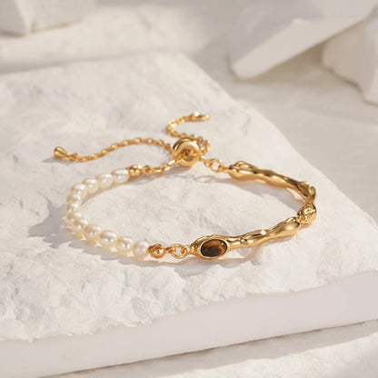Tiger Eye & Freshwater Pearl Bracelet