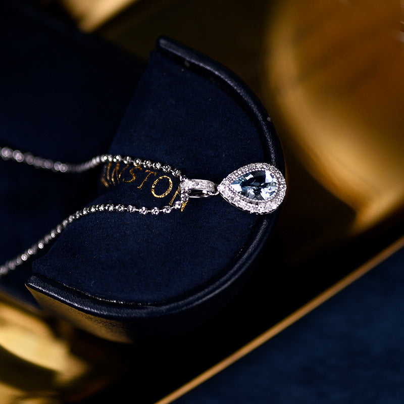 Elegant Teardrop Aquamarine 18K Gold plated Silver Necklace