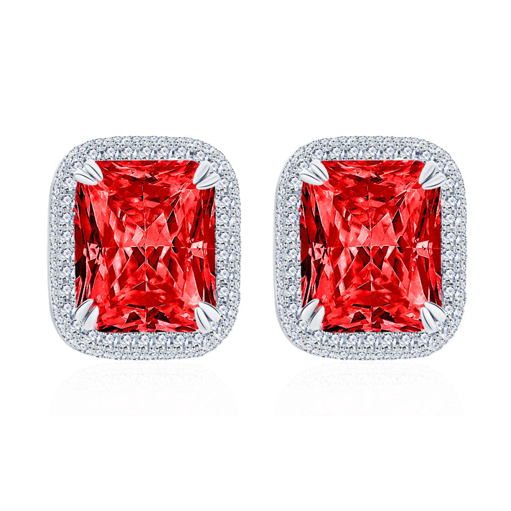 S925 Silver Earrings with Cushion-Cut Center Stone