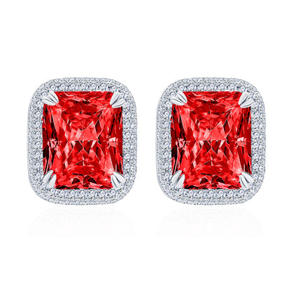 S925 Silver Earrings with Cushion-Cut Center Stone