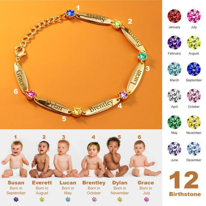 Personalized Birthstone & Engraved Name Bracelet