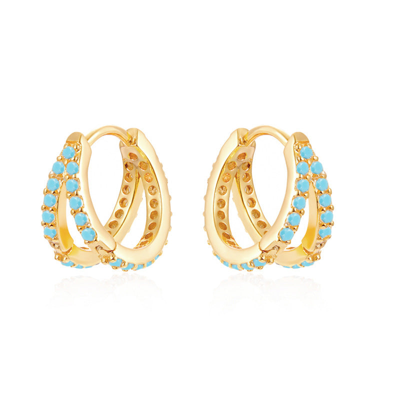 Double Row Turquoise Hoop Earrings – Sterling Silver