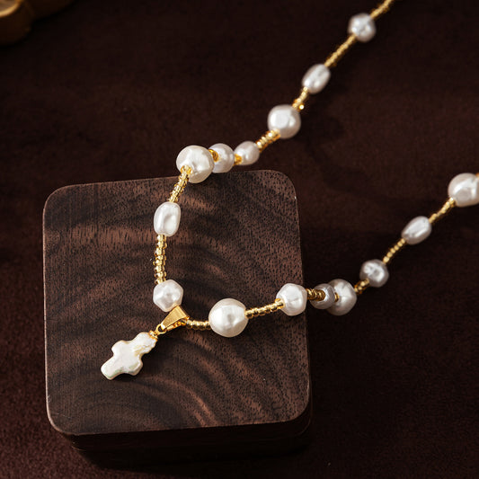 Radiant Cross of Pearl Necklace