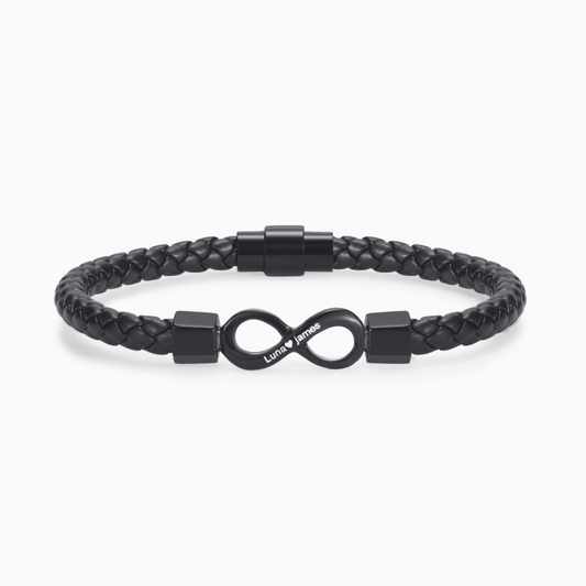 To My Husband, You Are Loved Personalized Dual Name Infinity Leather Bracelet