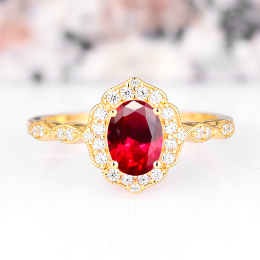 Vintage Ruby Ring- 14K Yellow Gold Vermeil