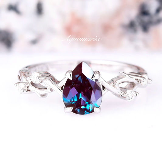 Twisted Vine Alexandrite Leaf Ring- 925 Sterling Silver