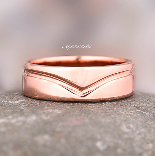 Chevron Wedding Band- 6MM 14K Rose Gold Vermeil