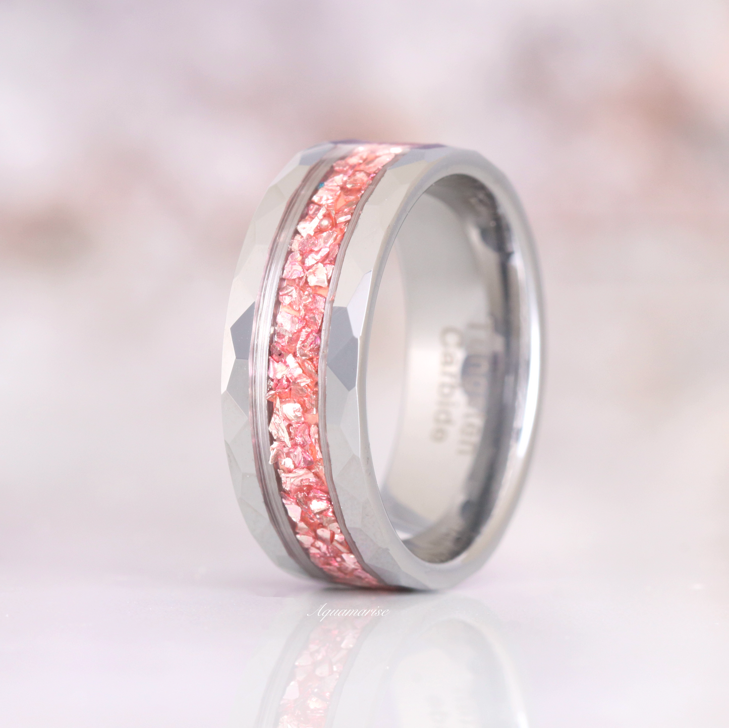 Crushed Morganite Wedding Band- 8MM Tungsten