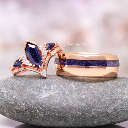 Kite Galaxy Sandstone ( Starry Night) Ring Set- 14K Rose Gold Vermeil