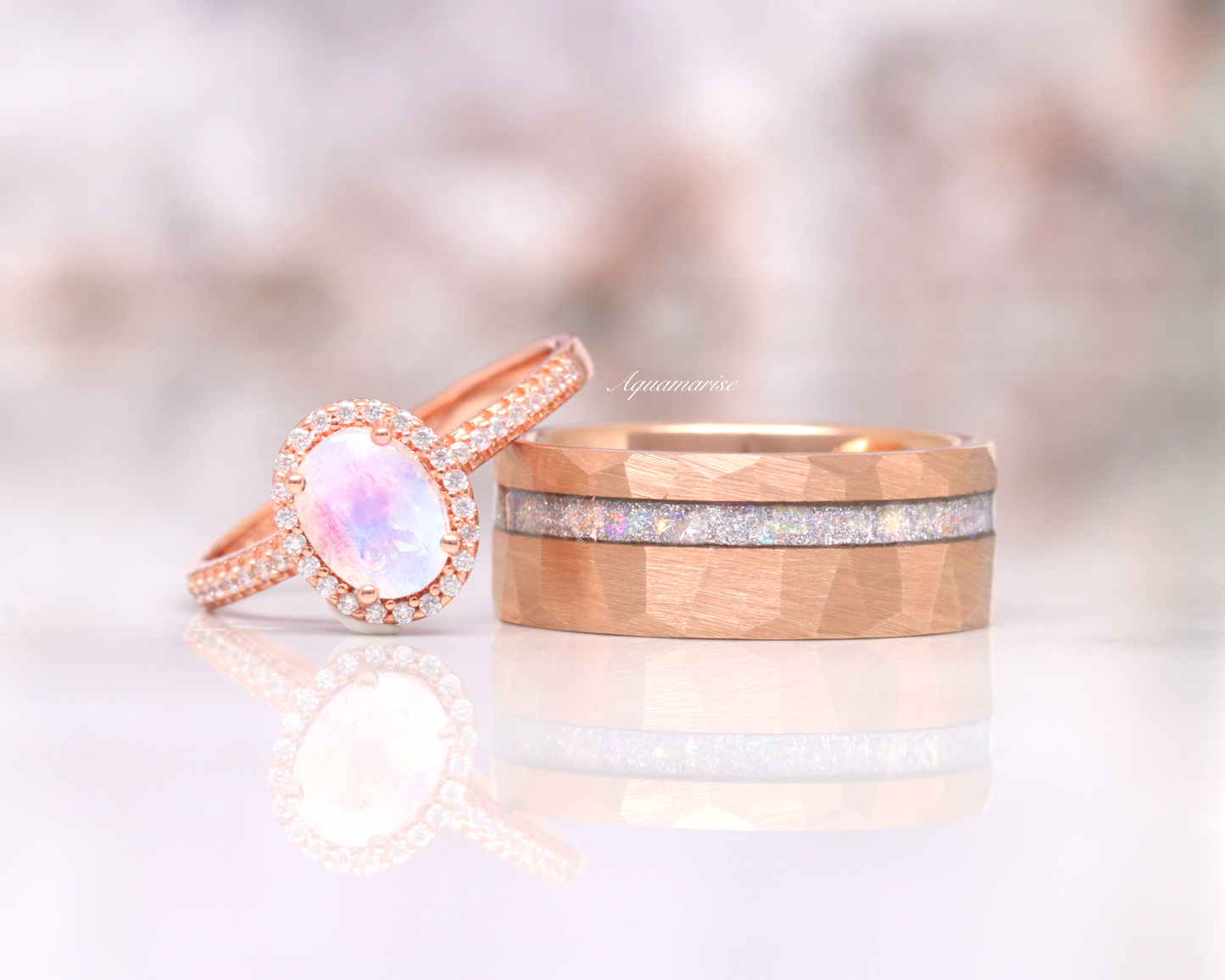 Moonstone Wedding Band- 8mm Rose Gold Tungsten