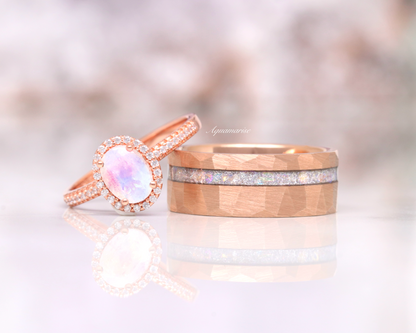 Moonstone Wedding Band- 8mm Rose Gold Tungsten