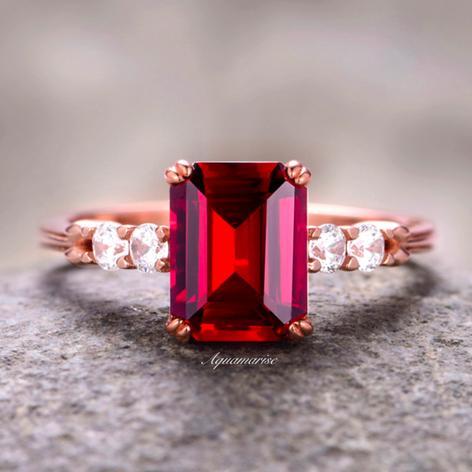 Natural Red Garnet Engagement Ring- 14K Rose Gold Vermeil