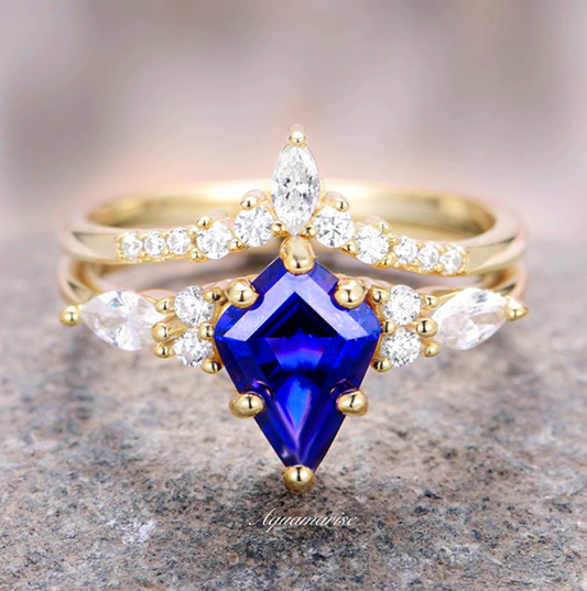 Skye Kite™  Blue Sapphire Ring Set- 14K Solid Yellow Gold