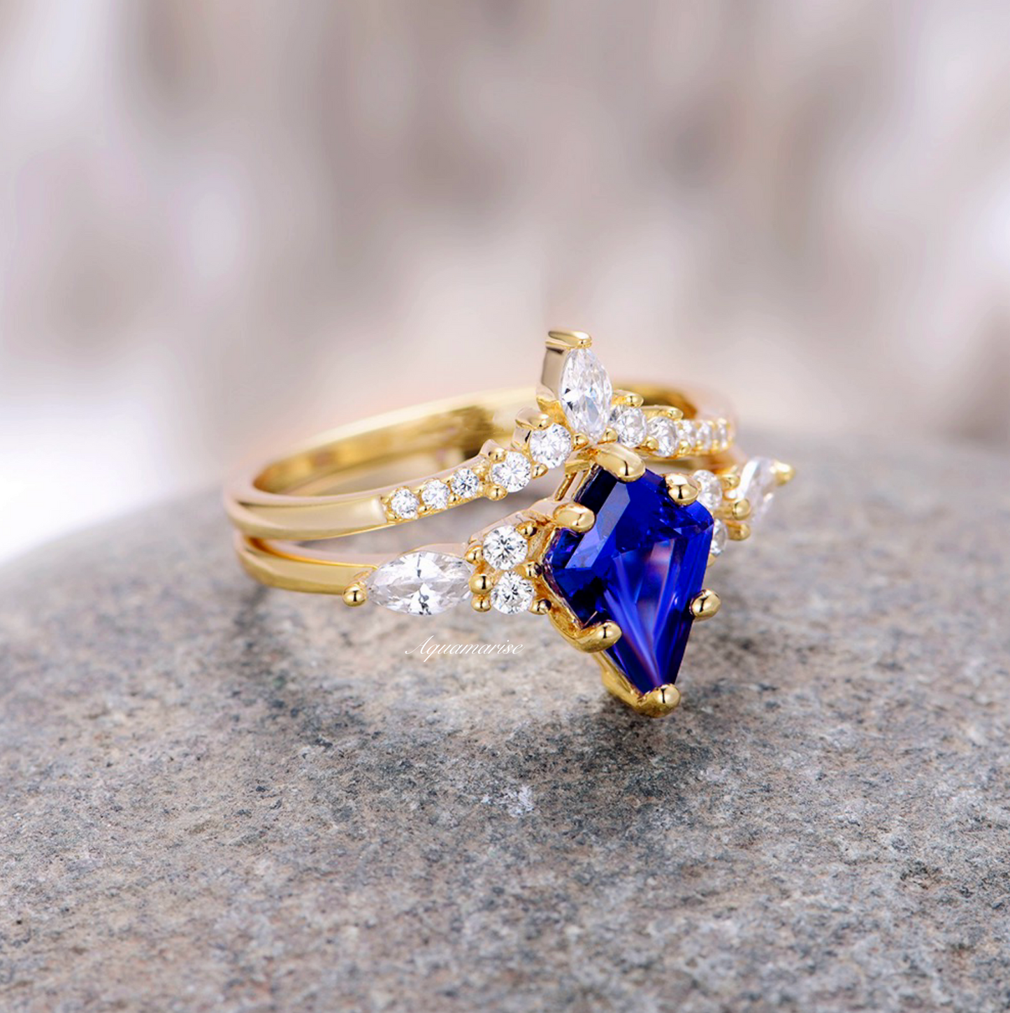 Skye Kite™  Blue Sapphire Engagement Ring Set- 14K Yellow Gold Vermeil