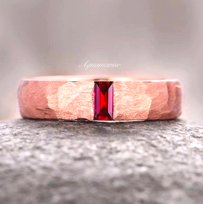 Garnet Wedding Band- 5.5MM 14K Rose Gold Vermeil