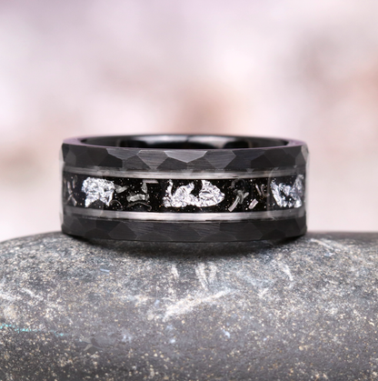 Black Onyx & Meteorite Couples Ring