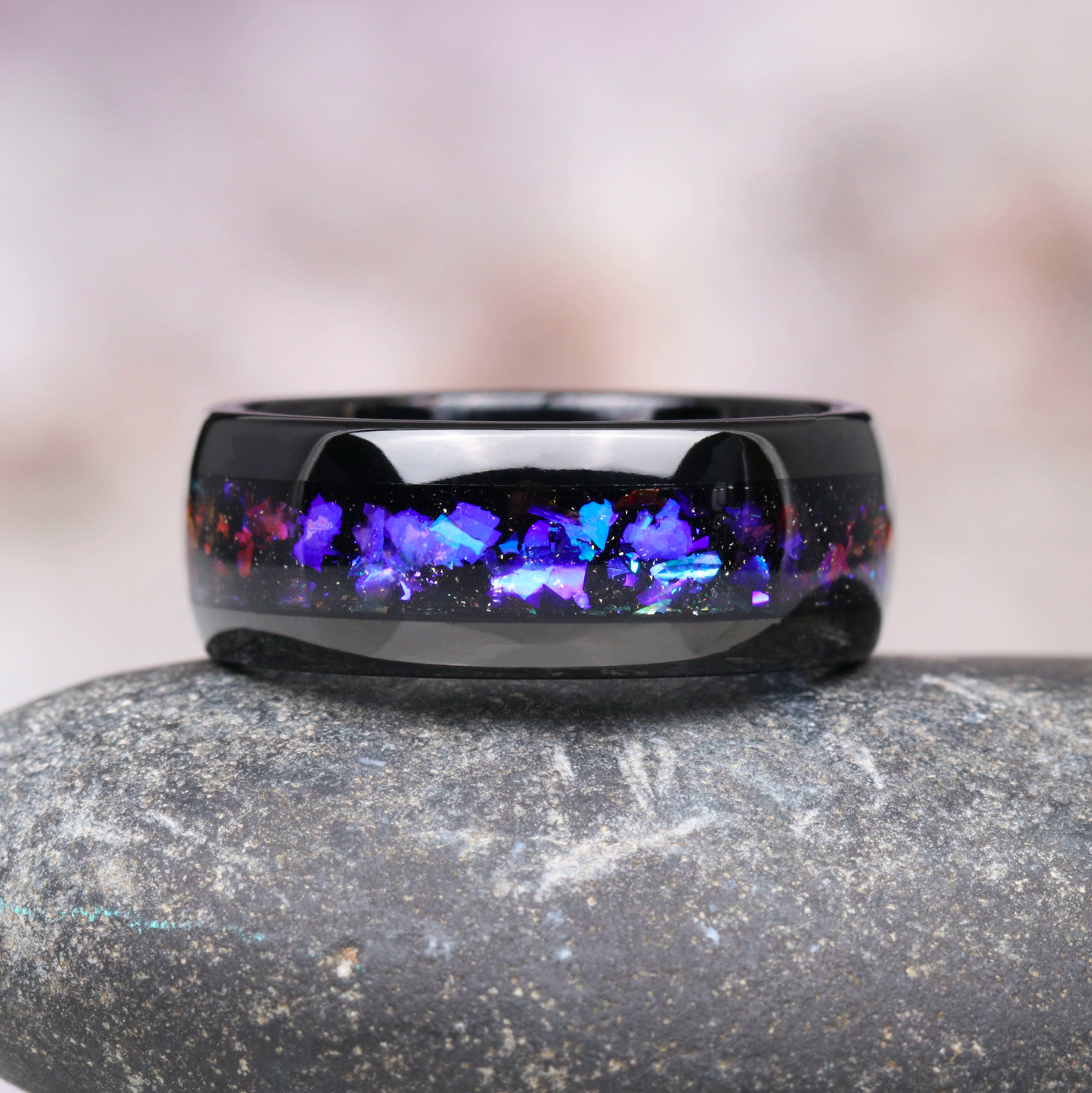 Cornflower Sapphire & Galaxy Orion Nebula Black Couples Ring- His and Hers Ring Set