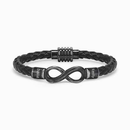 To My Man, Personalized Couple Name Infinity Leather  Bracelet