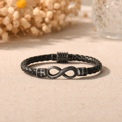 To My Man, Personalized Couple Name Infinity Leather  Bracelet