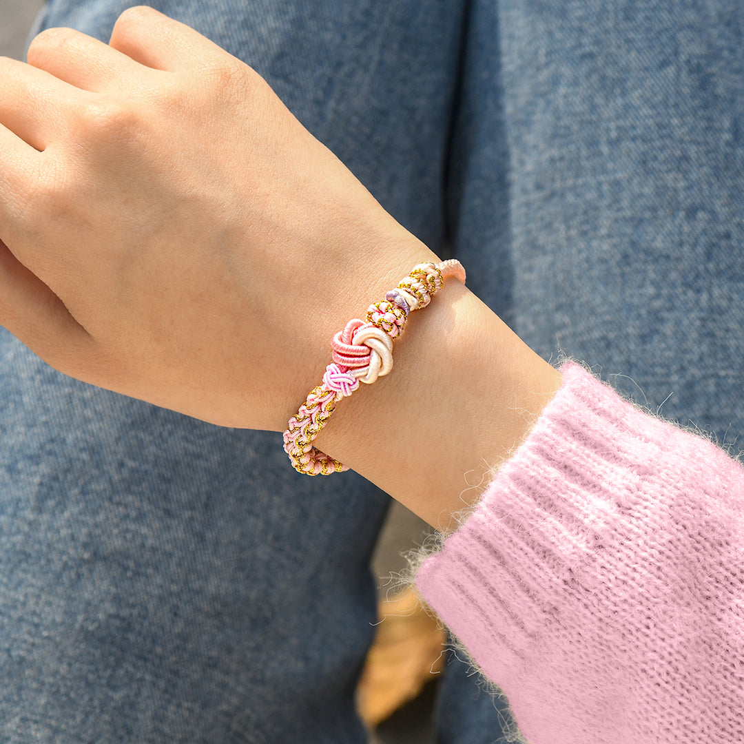 Grand-mère et Petite-fille Bracelet Nœud en Fleur de Pêcher « Sois Courageux et Sois Fort »