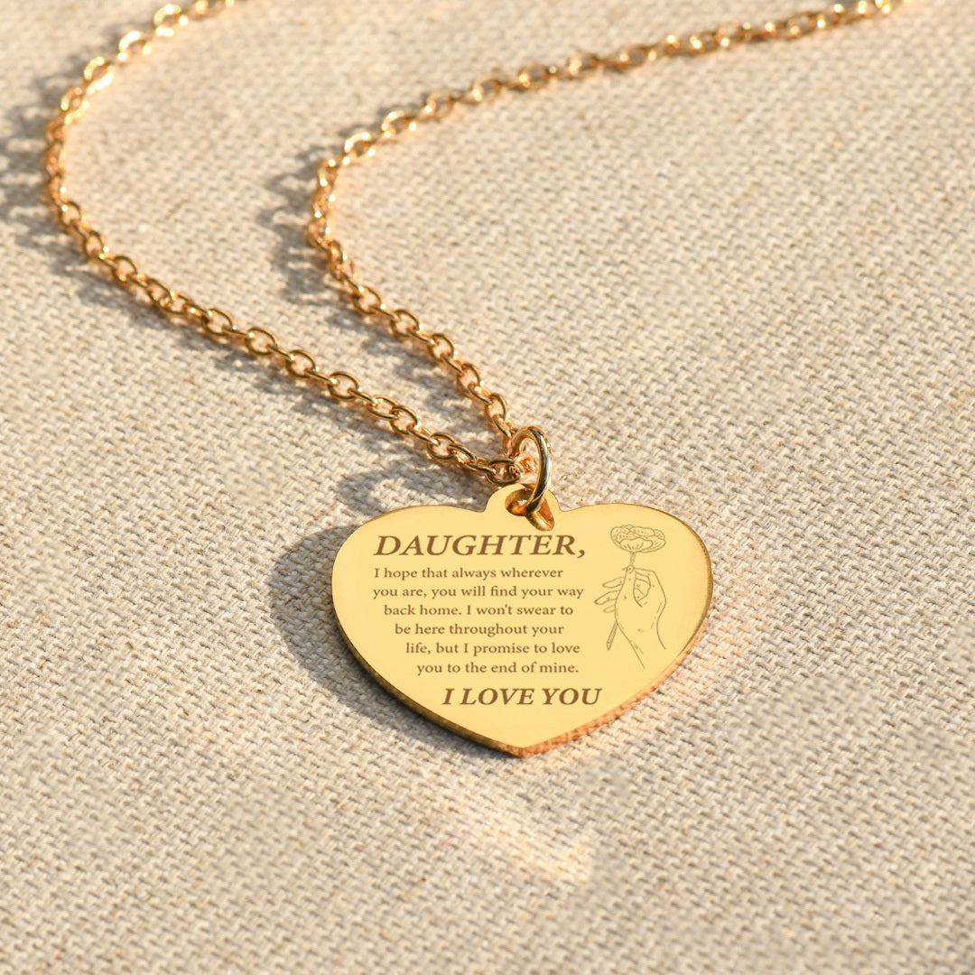 To My Daughter, Always Love You Engraved Heart Necklace