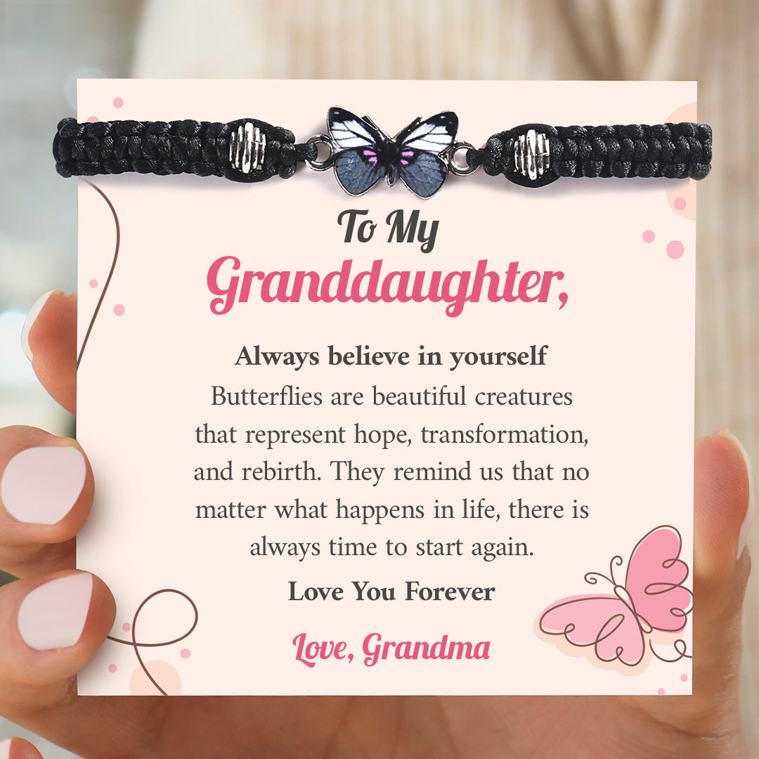 To My Granddaughter, Always Believe in Yourself Butterfly Charm Bracelet