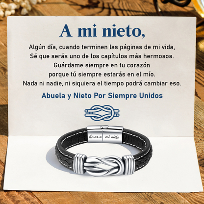 Pulsera de cuero trenzado "Abuela y nieto unidos para siempre"