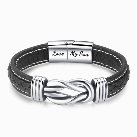 “Mother and Son Together Forever in Heart” Braided Leather Bracelet