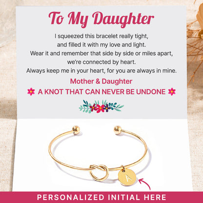 To My Daughter, Always In My Heart Personalized Initial In Knot Bracelet