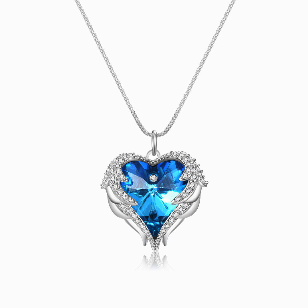 Blue Heart Angel Wing Memorial Necklace