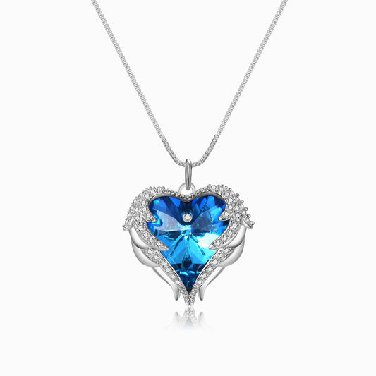 Blue Heart Angel Wing Memorial Necklace